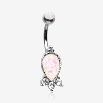 Victorian Adorn Opalescent Sparkle Belly Button Ring-White/Clear